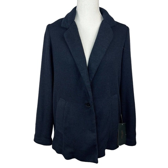 Zara Basic Navy Blue Waffle Knit Blazer Jacket Sz XS NWT Sweater Blazer - Picture 1 of 11